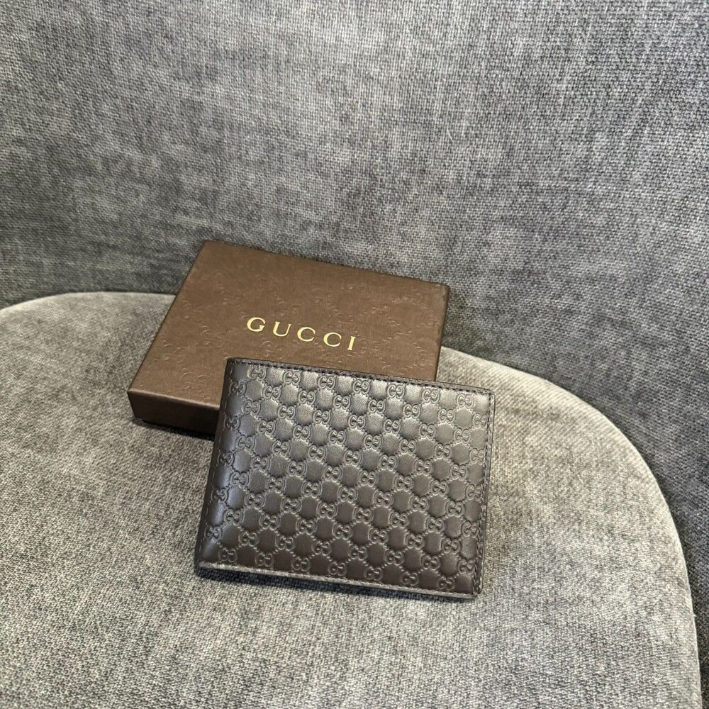 Gucci Micro Guccissima Brown Leather Bifold Wallet 496334 NEW